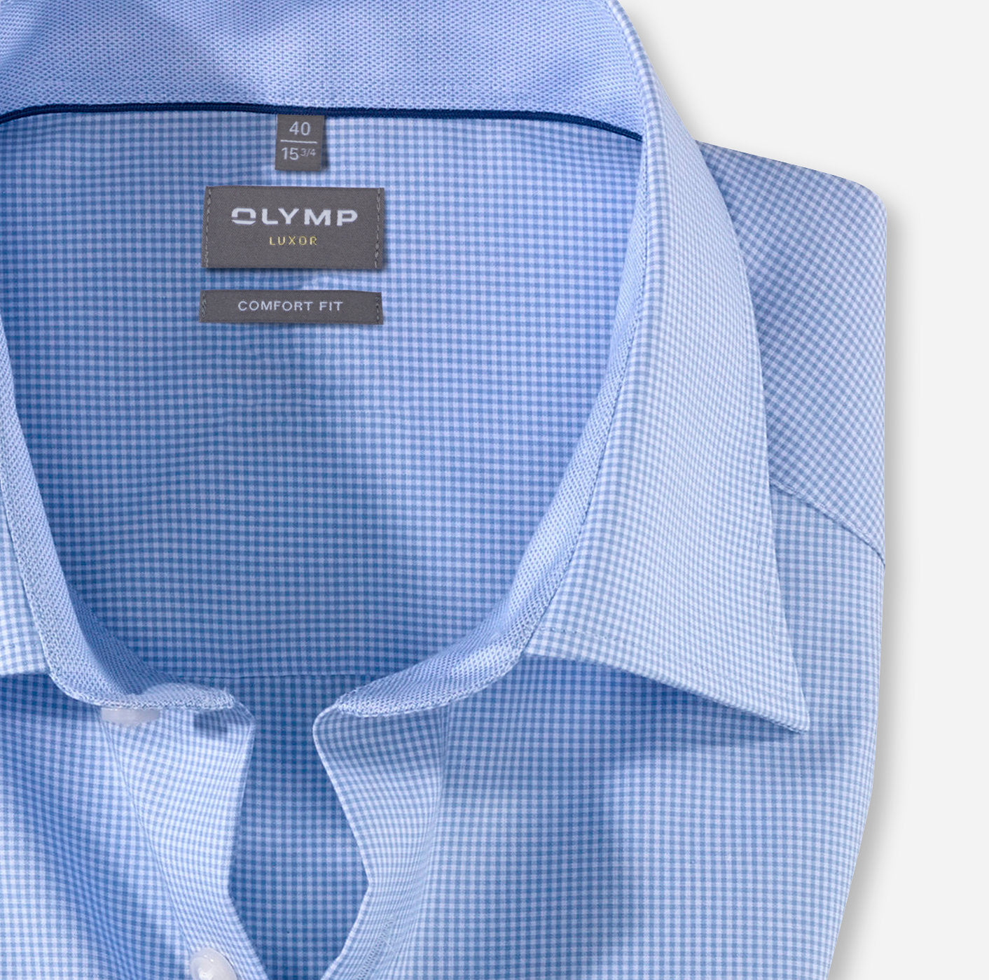 OLYMP LUXOR COMFORT FIT KARO LANGARM HEMD HELLBLAU