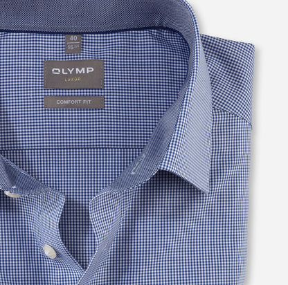 OLYMP LUXOR COMFORT FIT KARO LANGARM HEMD DUNKELBLAU