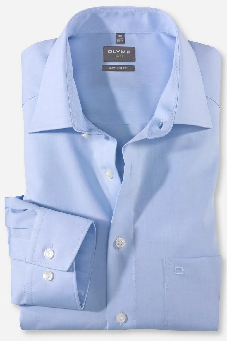 OLYMP LUXOR COMFORT FIT CHAMBRAY LANGARM HEMD HELLBLAU