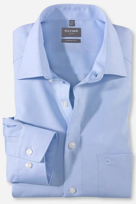 OLYMP LUXOR COMFORT FIT CHAMBRAY LANGARM HEMD HELLBLAU