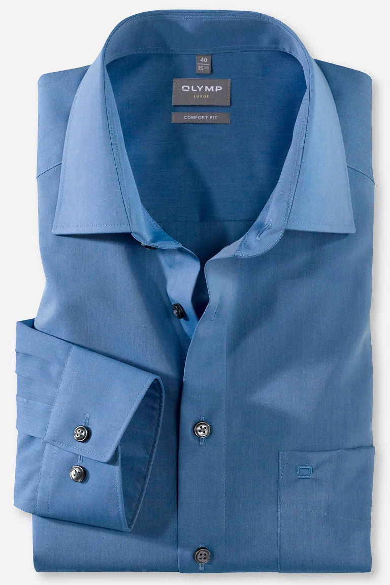 OLYMP LUXOR COMFORT FIT CHAMBRAY LANGARM HEMD BLAU
