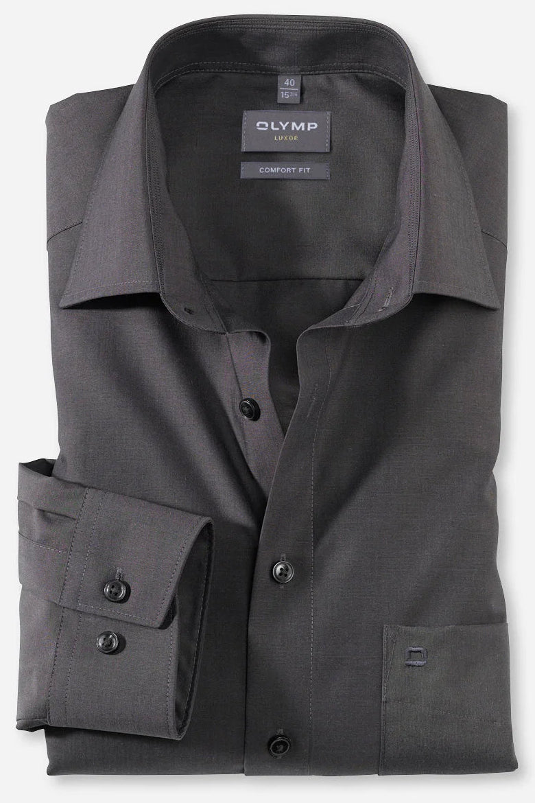 OLYMP LUXOR COMFORT FIT CHAMBRAY LANGARM HEMD ANTHRAZIT