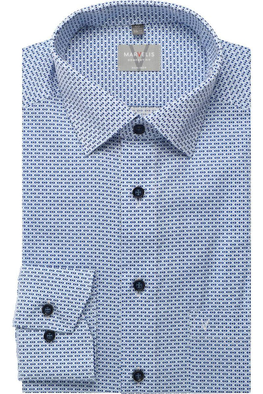 MARVELIS LANGARM HEMD COMFORT FIT HELLBLAU GEMUSTERT