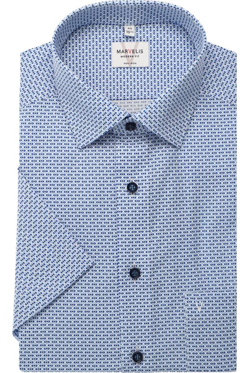 MARVELIS KURZARM HEMD MODERN FIT HELLBLAU GEMUSTERT