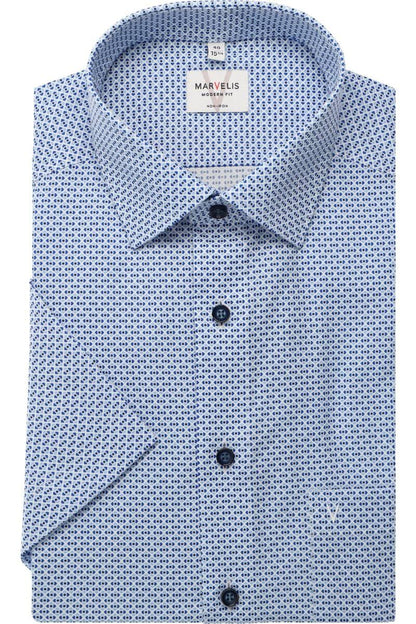 MARVELIS KURZARM HEMD MODERN FIT HELLBLAU GEMUSTERT