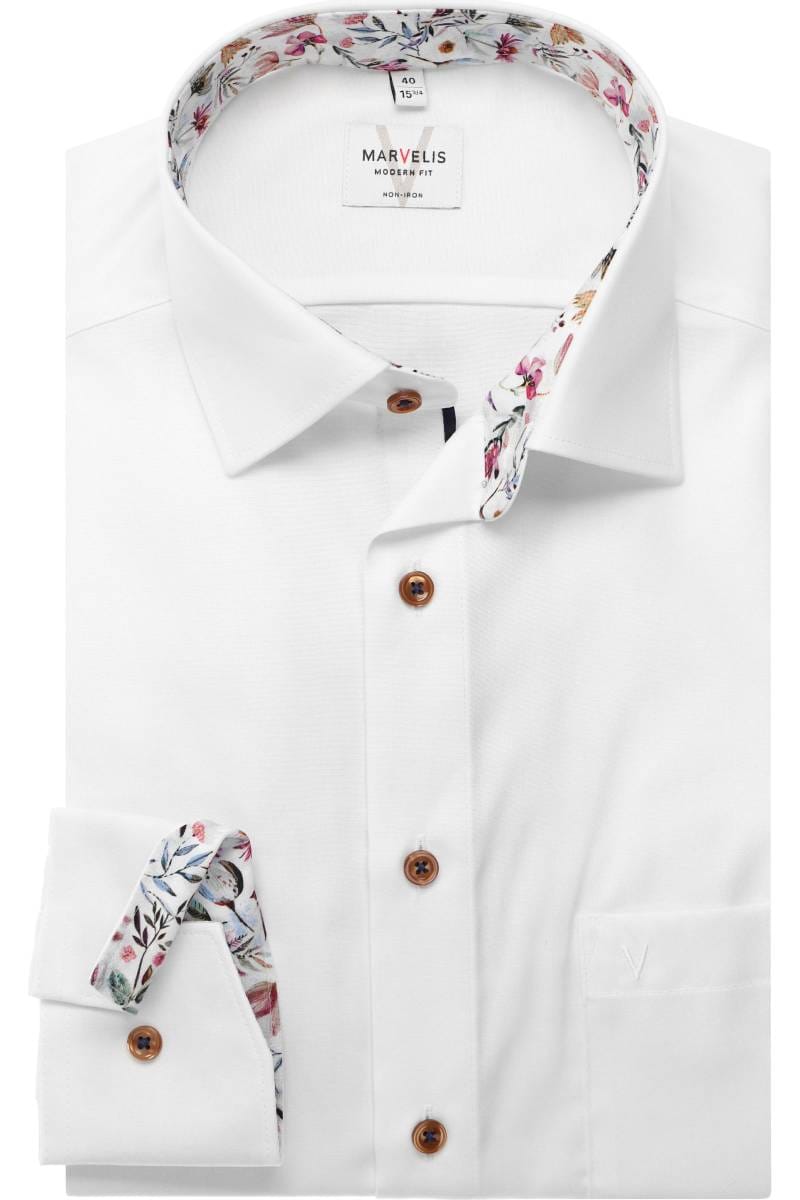 MARVELIS EXTRA LANGER ARM HEMD MODERN FIT WEISS MIT PATCHUNG