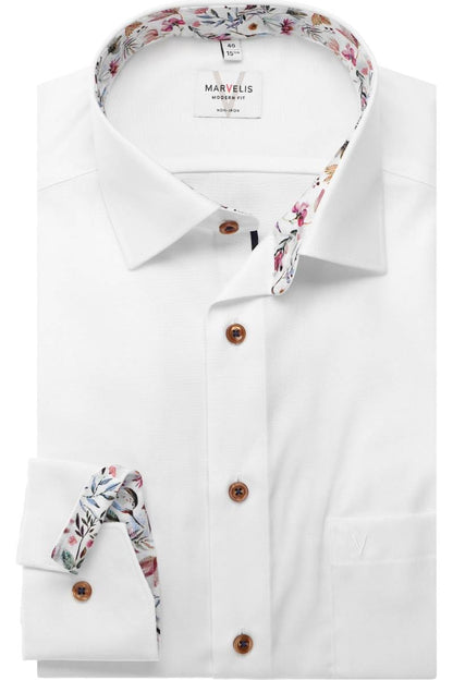 MARVELIS EXTRA LANGER ARM HEMD MODERN FIT WEISS MIT PATCHUNG