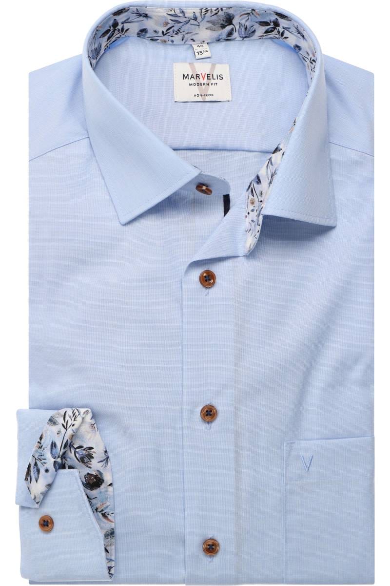 MARVELIS EXTRA LANGER ARM HEMD MODERN FIT HELLBLAU MIT PATCHUNG