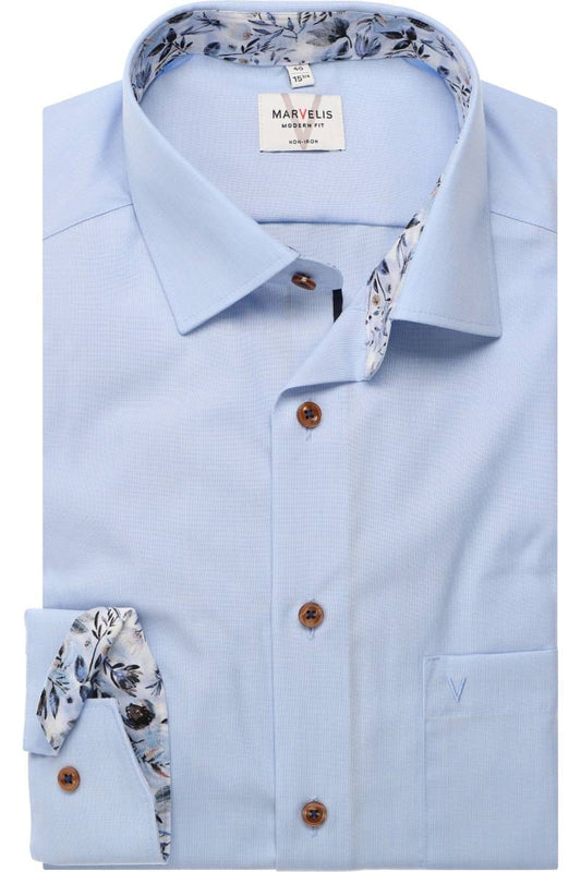MARVELIS EXTRA LANGER ARM HEMD MODERN FIT HELLBLAU MIT PATCHUNG