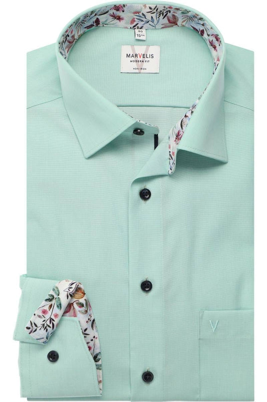 MARVELIS LANGARM HEMD MODERN FIT MINT MIT PATCHUNG