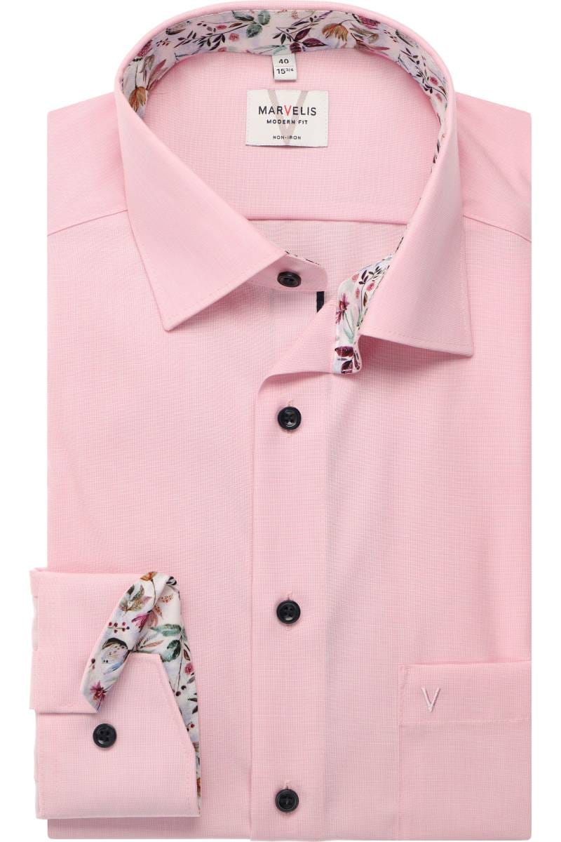 MARVELIS LANGARM HEMD MODERN FIT ROSA MIT PATCHUNG