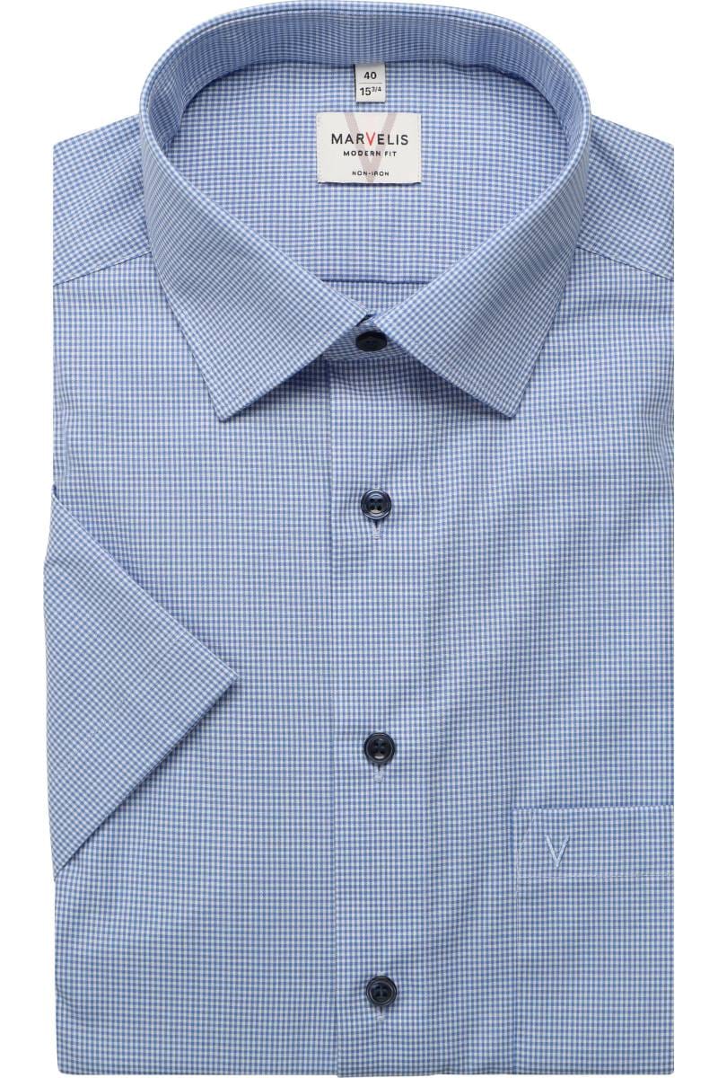 MARVELIS KURZARM HEMD POPELINE MODERN FIT WEISS BLAU KARIERT