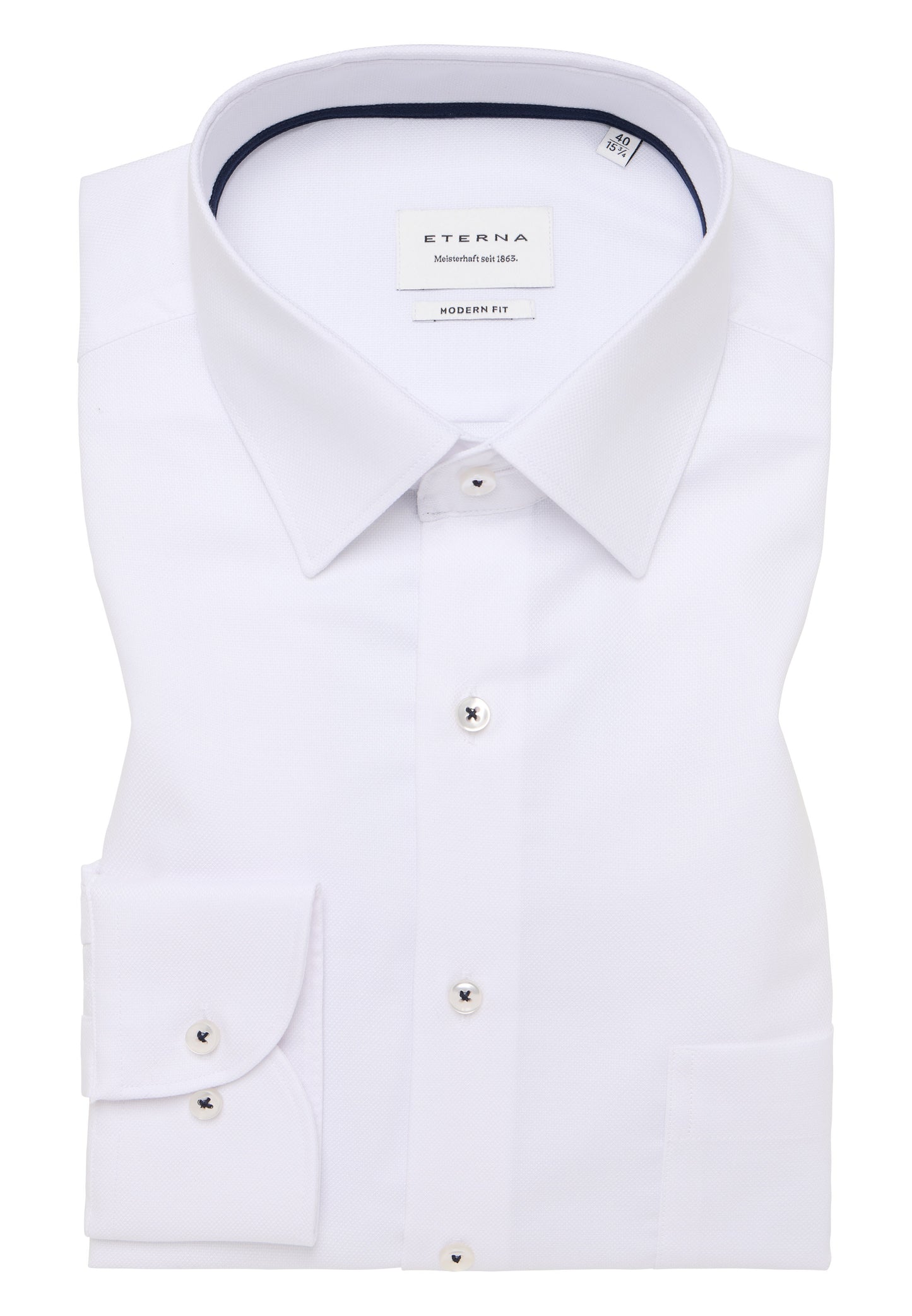 ETERNA LANGARM HEMD MODERN FIT STRUKTUR NATTÉ WEISS MIT PATCHUNG
