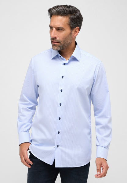 ETERNA LANGARM HEMD MODERN FIT STREIFEN TWILL BLAU/WEISS MIT PATCHUNG