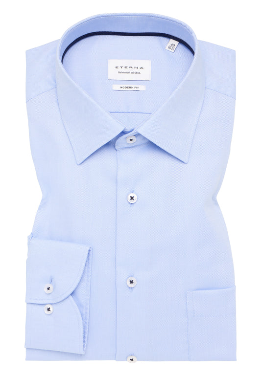 ETERNA LANGARM HEMD MODERN FIT STRUKTUR NATTÉ BLAU MIT PATCHUNG