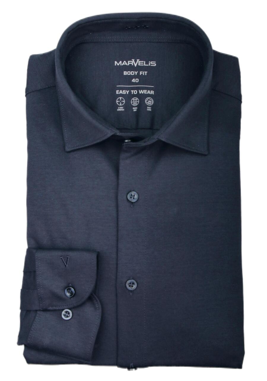 MARVELIS LANGARM JERSEYHEMD BODY FIT NAVY