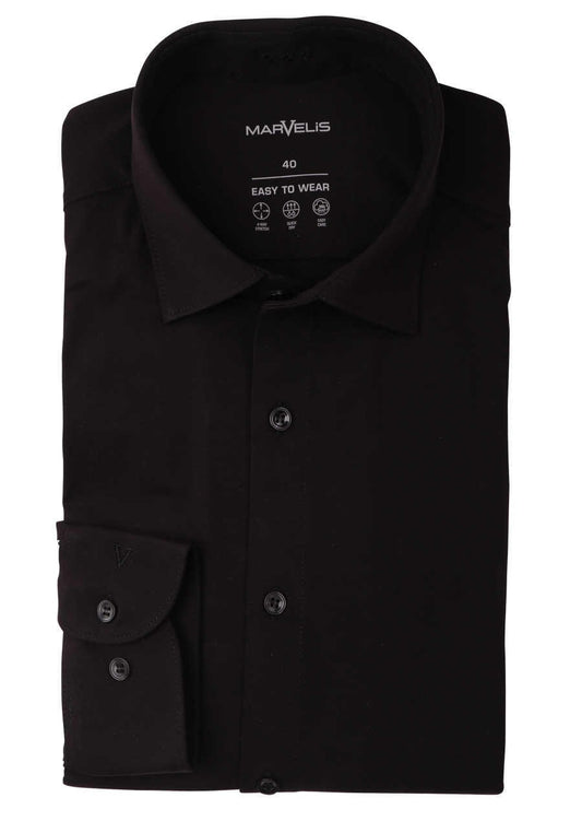 MARVELIS LANGARM JERSEYHEMD MODERN FIT SCHWARZ