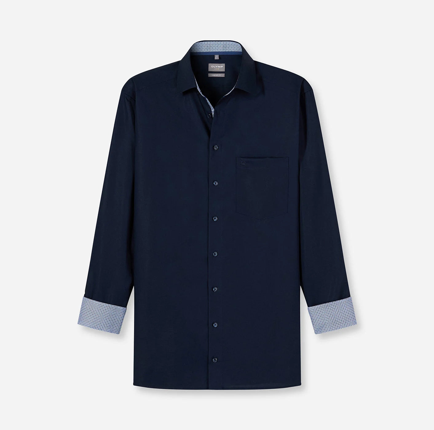 OLYMP LUXOR COMFORT FIT UNI LANGARM HEMD BLAU MIT PATCHUNG
