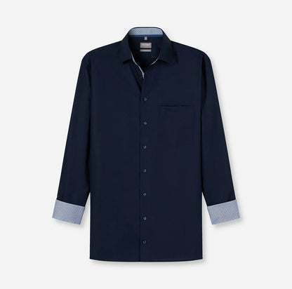 OLYMP LUXOR COMFORT FIT UNI LANGARM HEMD BLAU MIT PATCHUNG