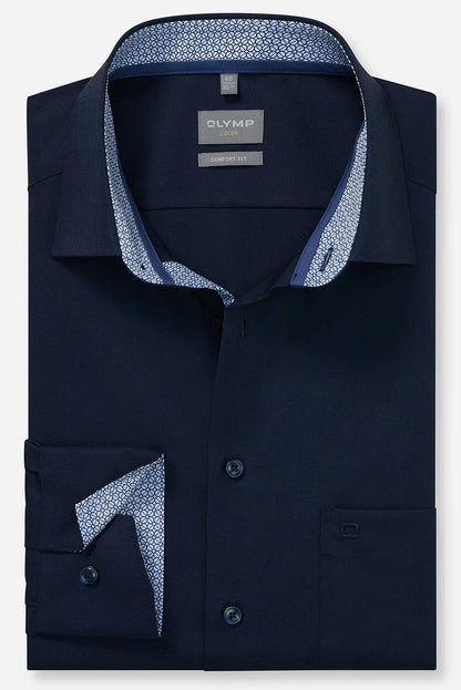 OLYMP LUXOR COMFORT FIT UNI LANGARM HEMD BLAU MIT PATCHUNG