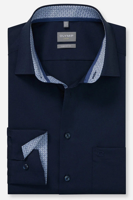 OLYMP LUXOR COMFORT FIT UNI LANGARM HEMD BLAU MIT PATCHUNG