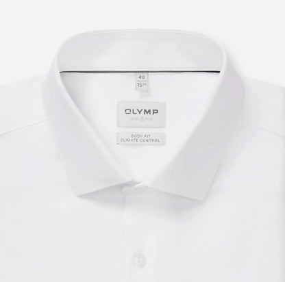 OLYMP LEVEL FIVE BODY FIT TWILL LANGARM HEMD WEISS