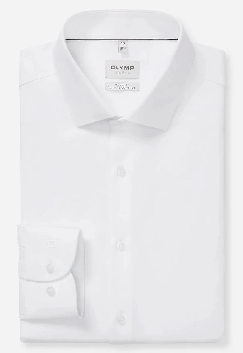 OLYMP LEVEL FIVE BODY FIT TWILL LANGARM HEMD WEISS