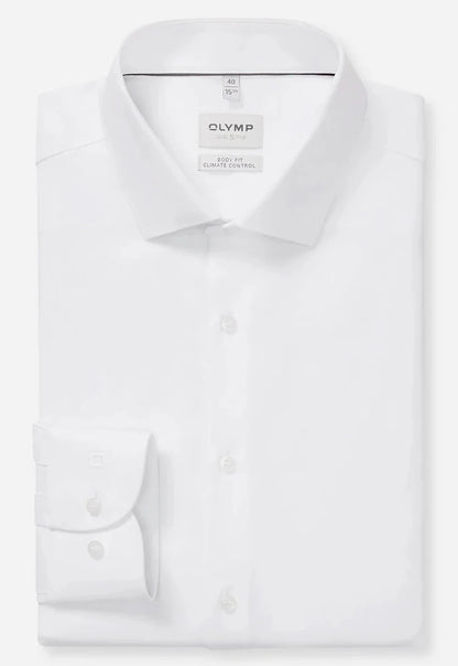 OLYMP LEVEL FIVE BODY FIT TWILL LANGARM HEMD WEISS