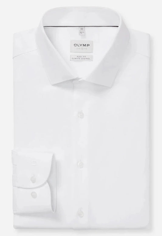 OLYMP LEVEL FIVE BODY FIT TWILL LANGARM HEMD WEISS