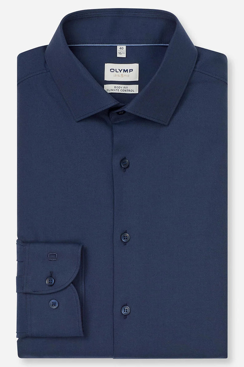 OLYMP LEVEL FIVE BODY FIT TWILL LANGARM HEMD MARINE