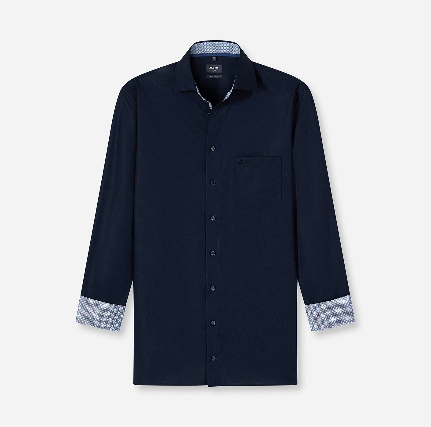 OLYMP UNI LANGARM HEMD MODERN FIT KOBALT MIT PATCHUNG
