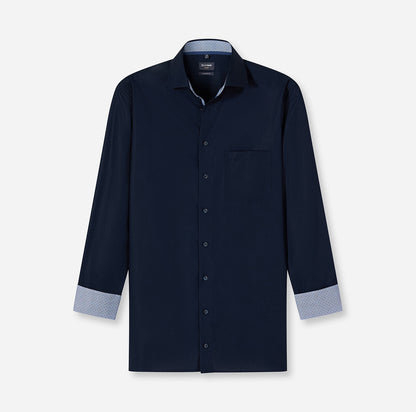 OLYMP UNI LANGARM HEMD MODERN FIT KOBALT MIT PATCHUNG