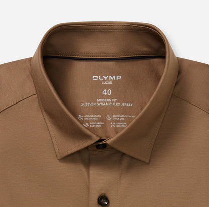 OLYMP JERSEY LANGARM HEMD MODERN FIT TAUPE