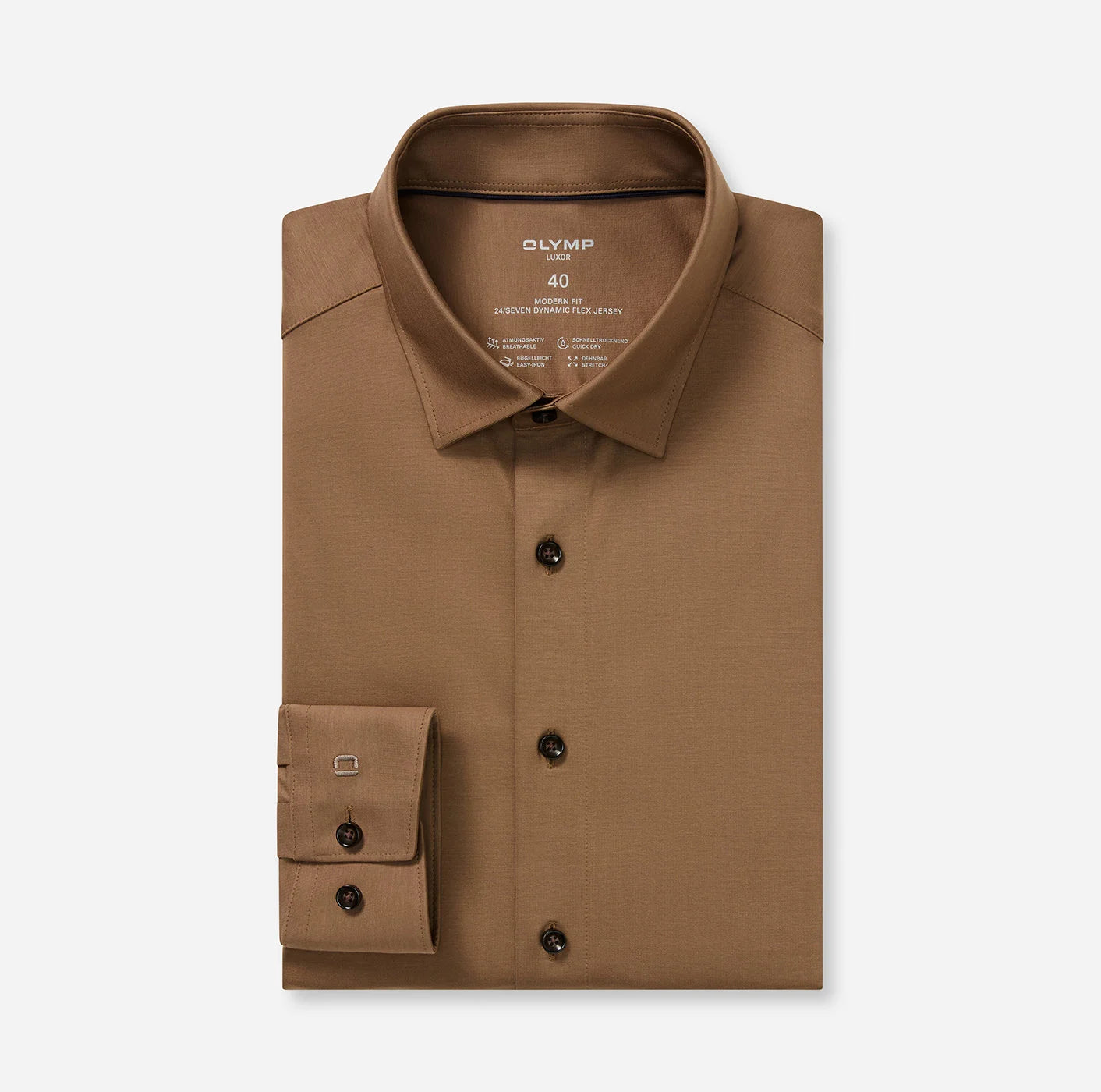 OLYMP JERSEY LANGARM HEMD MODERN FIT TAUPE