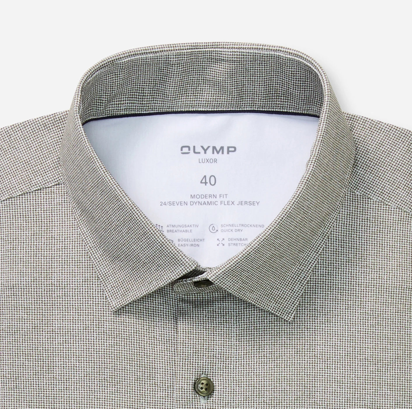 OLYMP JERSEY LANGARM HEMD MODERN FIT GRAU-GRÜN