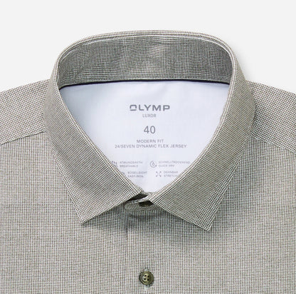 OLYMP JERSEY LANGARM HEMD MODERN FIT GRAU-GRÜN