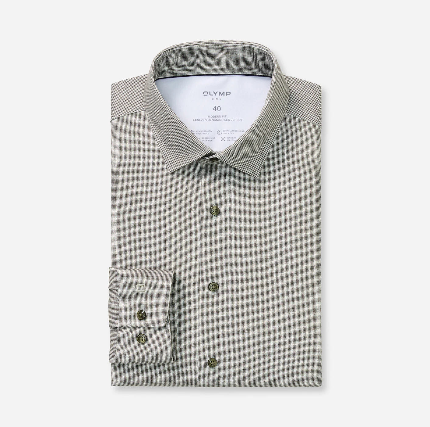 OLYMP JERSEY LANGARM HEMD MODERN FIT GRAU-GRÜN