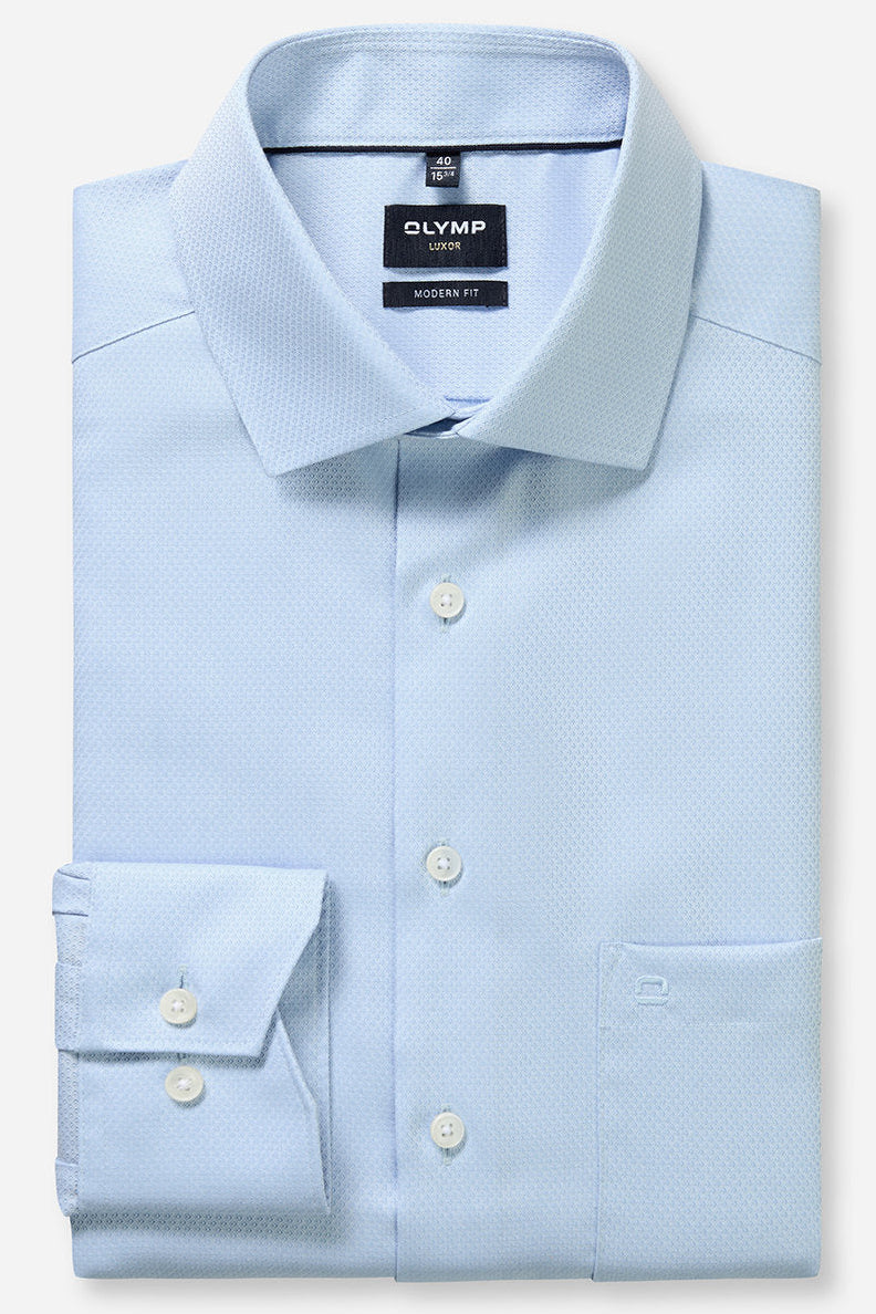 OLYMP LUXOR MODERN FIT FAUX UNI LANGARM HEMD HELLBLAU