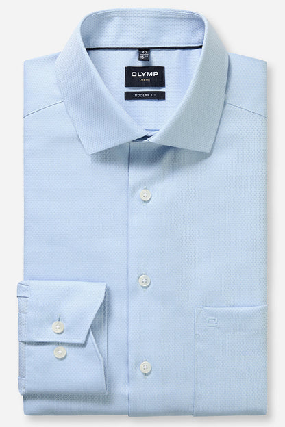 OLYMP LUXOR MODERN FIT FAUX UNI LANGARM HEMD HELLBLAU