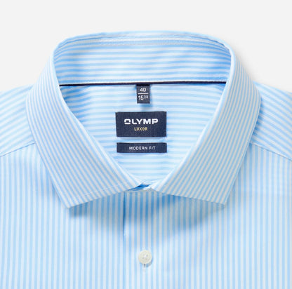 OLYMP LUXOR MODERN FIT TWILL LANGARM HEMD BLAU GESTREIFT