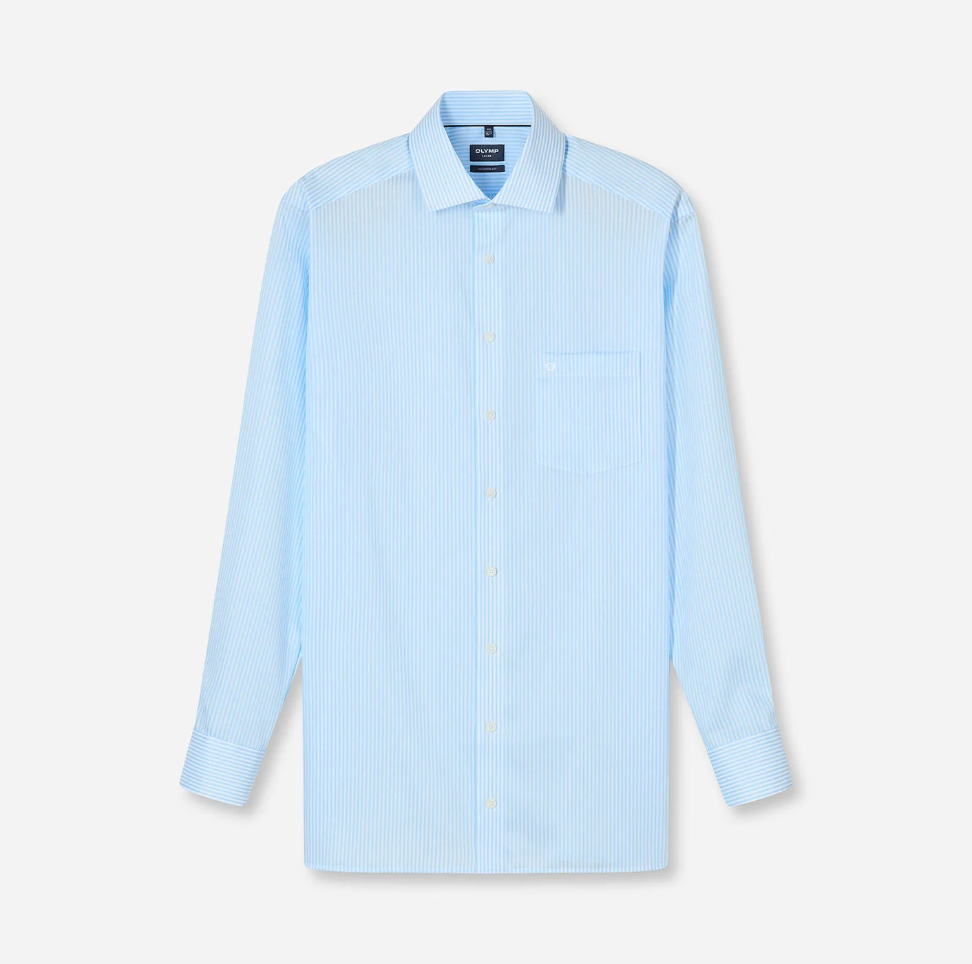 OLYMP LUXOR MODERN FIT TWILL LANGARM HEMD BLAU GESTREIFT