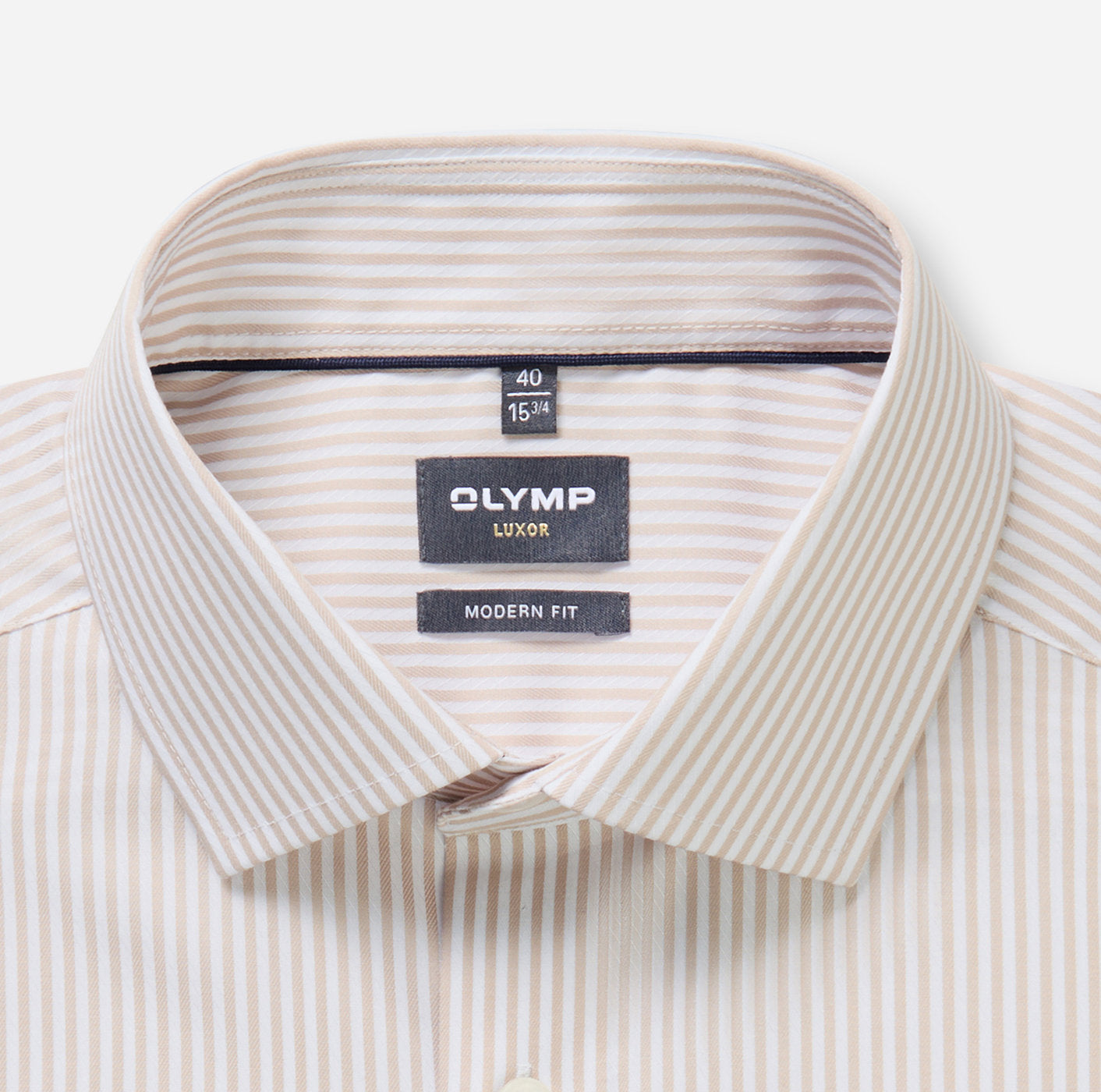 OLYMP LUXOR MODERN FIT TWILL LANGARM HEMD BEIGE GESTREIFT