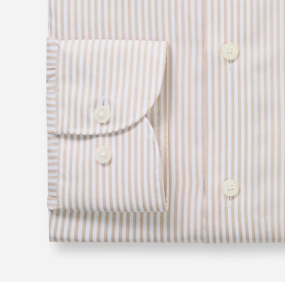 OLYMP LUXOR MODERN FIT TWILL LANGARM HEMD BEIGE GESTREIFT