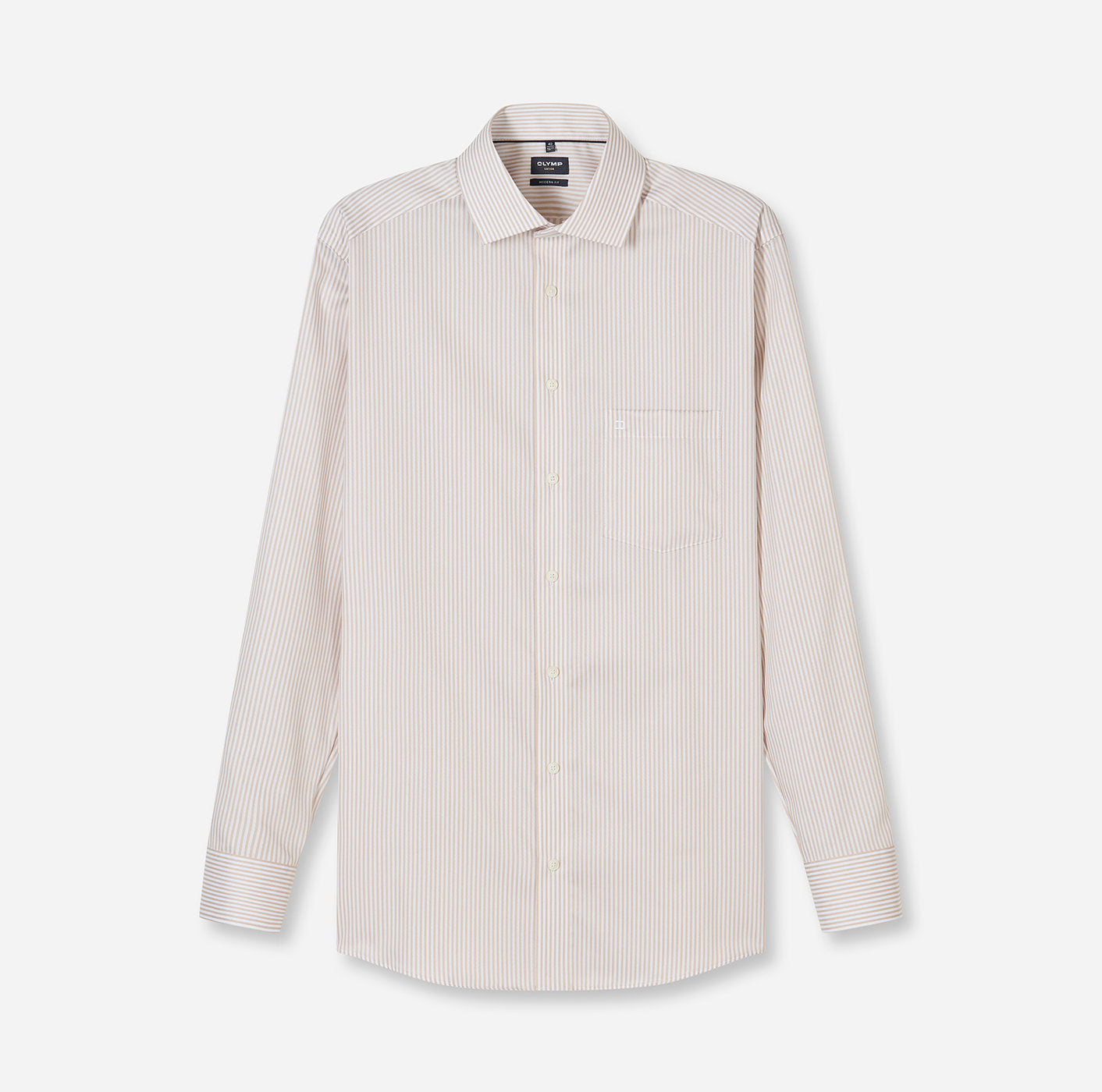 OLYMP LUXOR MODERN FIT TWILL LANGARM HEMD BEIGE GESTREIFT