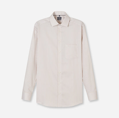OLYMP LUXOR MODERN FIT TWILL LANGARM HEMD BEIGE GESTREIFT