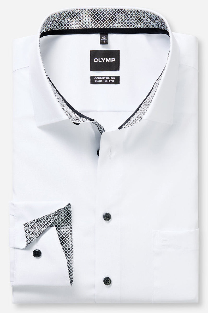 OLYMP LUXOR COMFORT FIT BIG UNI LANGARM HEMD WEISS MIT PATCHUNG