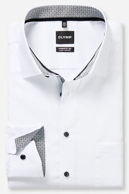 OLYMP LUXOR COMFORT FIT BIG UNI LANGARM HEMD WEISS MIT PATCHUNG