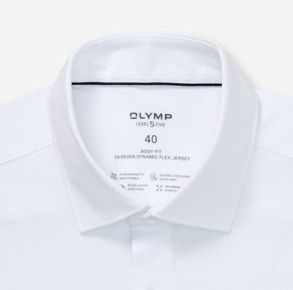 OLYMP LEVEL FIVE BODY FIT FLEX JERSEY LANGARM HEMD WEISS