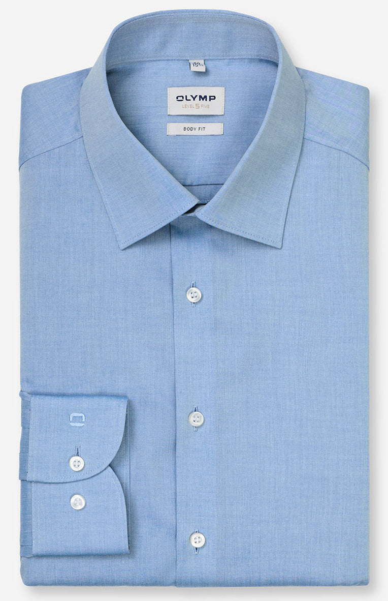 OLYMP LEVEL FIVE BODY FIT CHAMBRAY LANGARM HEMD ROYALBLAU
