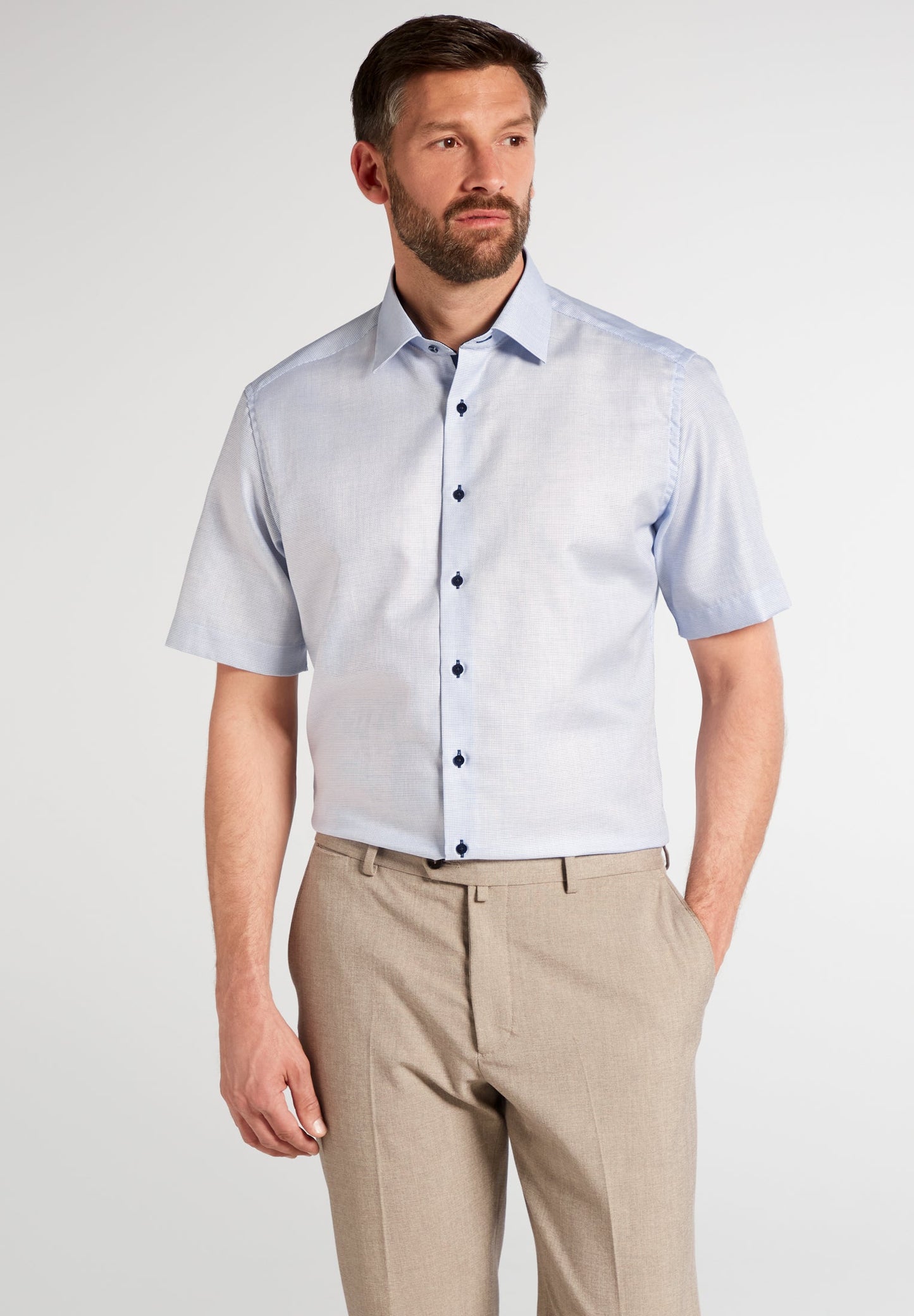 ETERNA KURZARM HEMD MODERN FIT STRUKTUR HELLBLAU